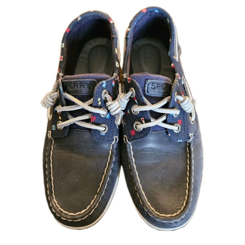 Sperry Brown 2-Eye Boat Shoes Top Sider Women's Sz 8 Nautical Navy Blue